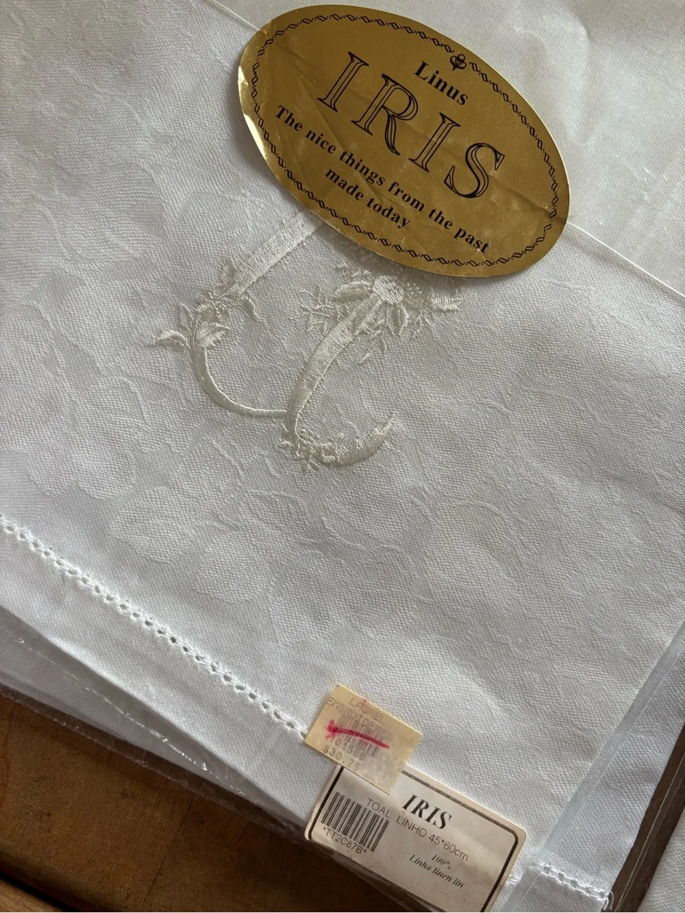 Vintage Linus IRIS Monogrammed Linens Set of 3 Floral Embroidery Heritage